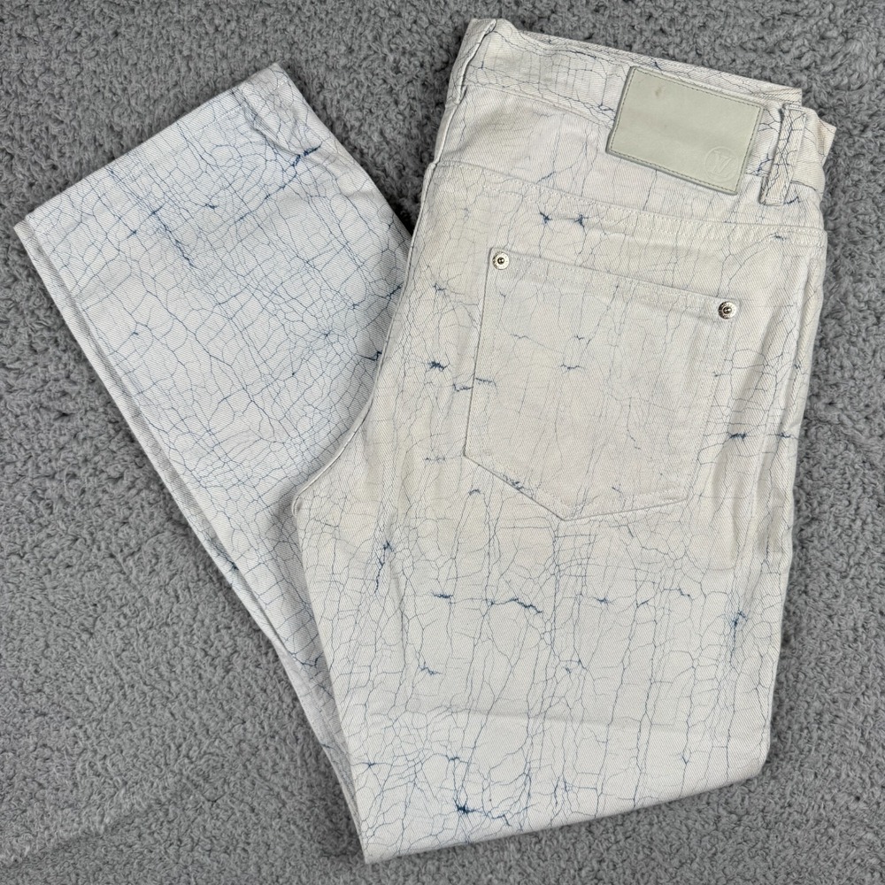 Louis Vuitton White Blue Crackle Print Denim Jeans Men FR 42 USA 32 Italy VCCM05